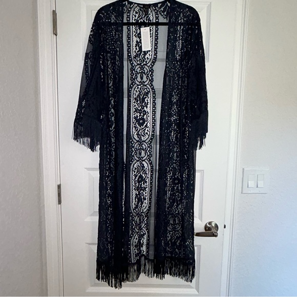 New, G.I.L.I Lace Fringe Open Front Duster - Picture 1 of 8